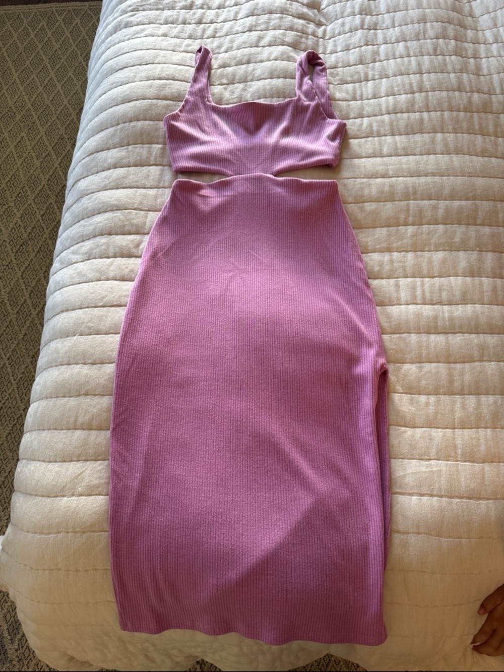 Vici Mauve Pink Ribbed Cutout Midi Dress